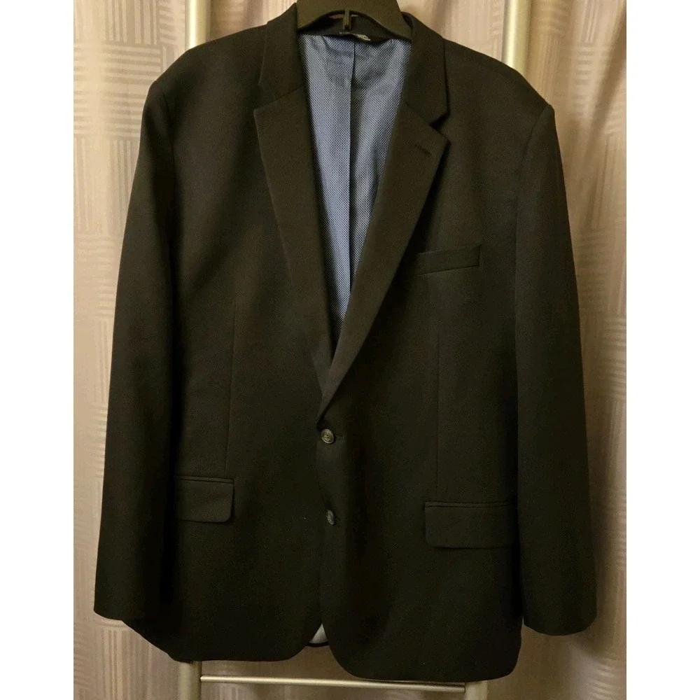 Haggar The Active Series Men 52R Navy Blue Blazer Sport Coat Jacket Tailored Fit